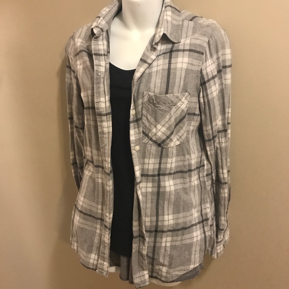 Old Navy Grey Gray White Plaid Flannel Shirt